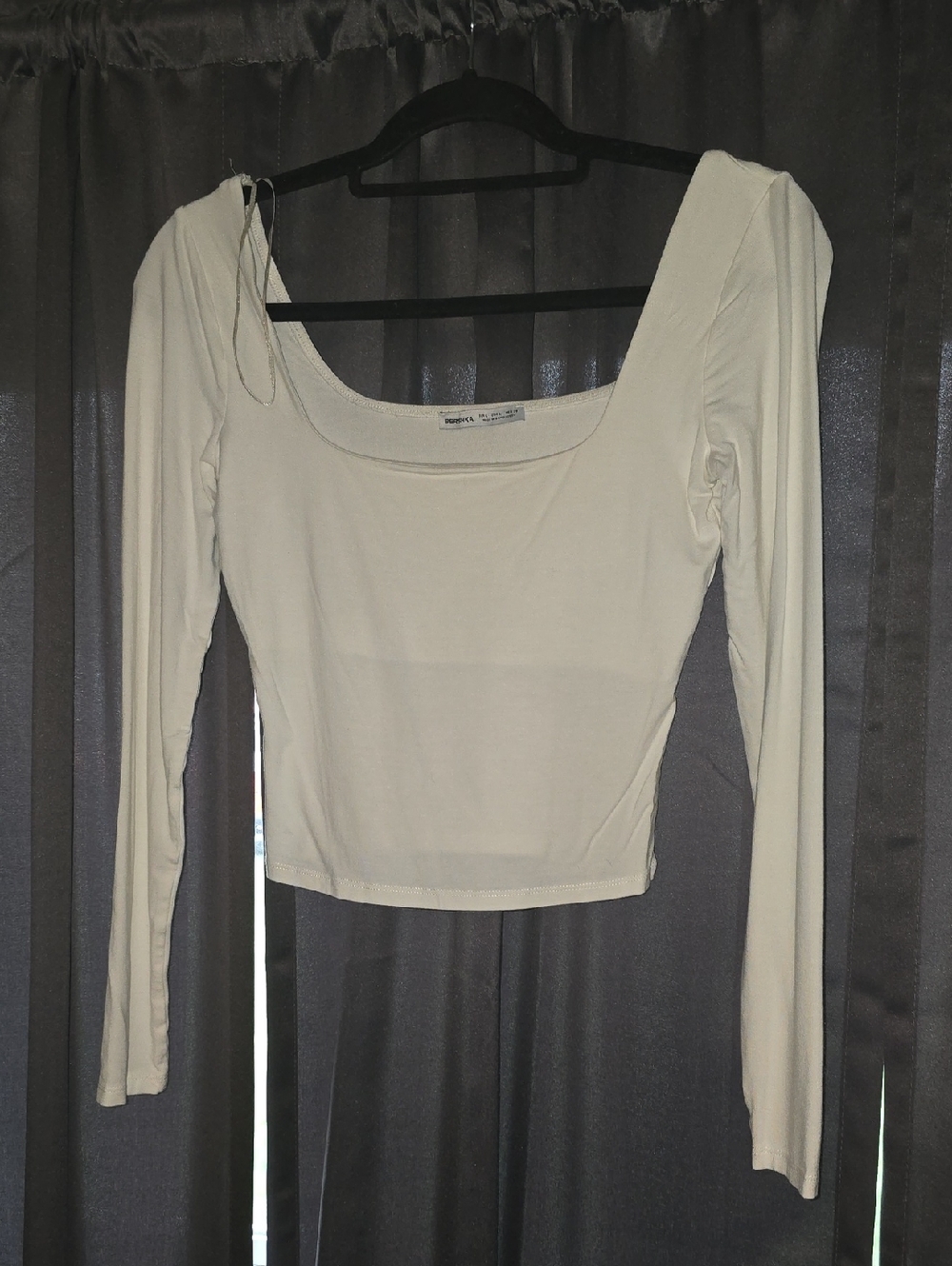 Bershka Cream Scoop Neck Long Sleeve Top